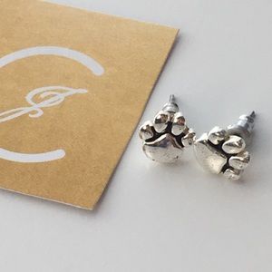 Silver Plated Paw Stud Earrings
